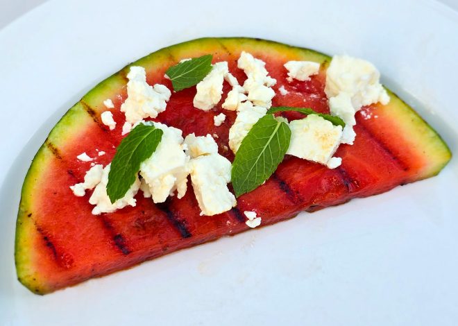Sandía a la parrilla con queso feta